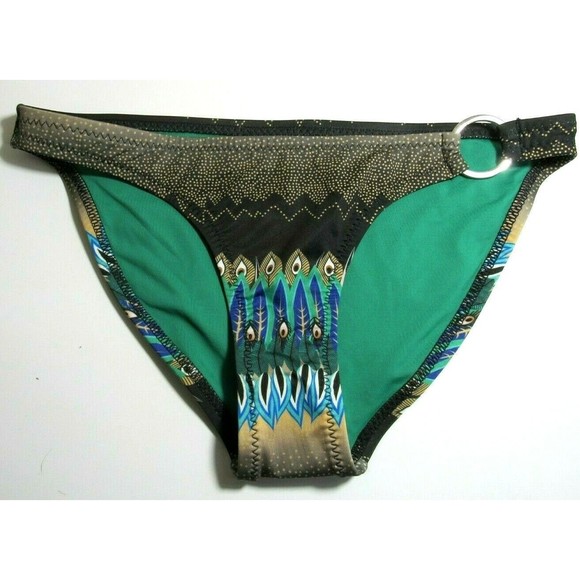 Koral Multicolored Feather Metal Ring Bikini Swim Suit Bottom Size Medium NWT - Picture 1 of 5